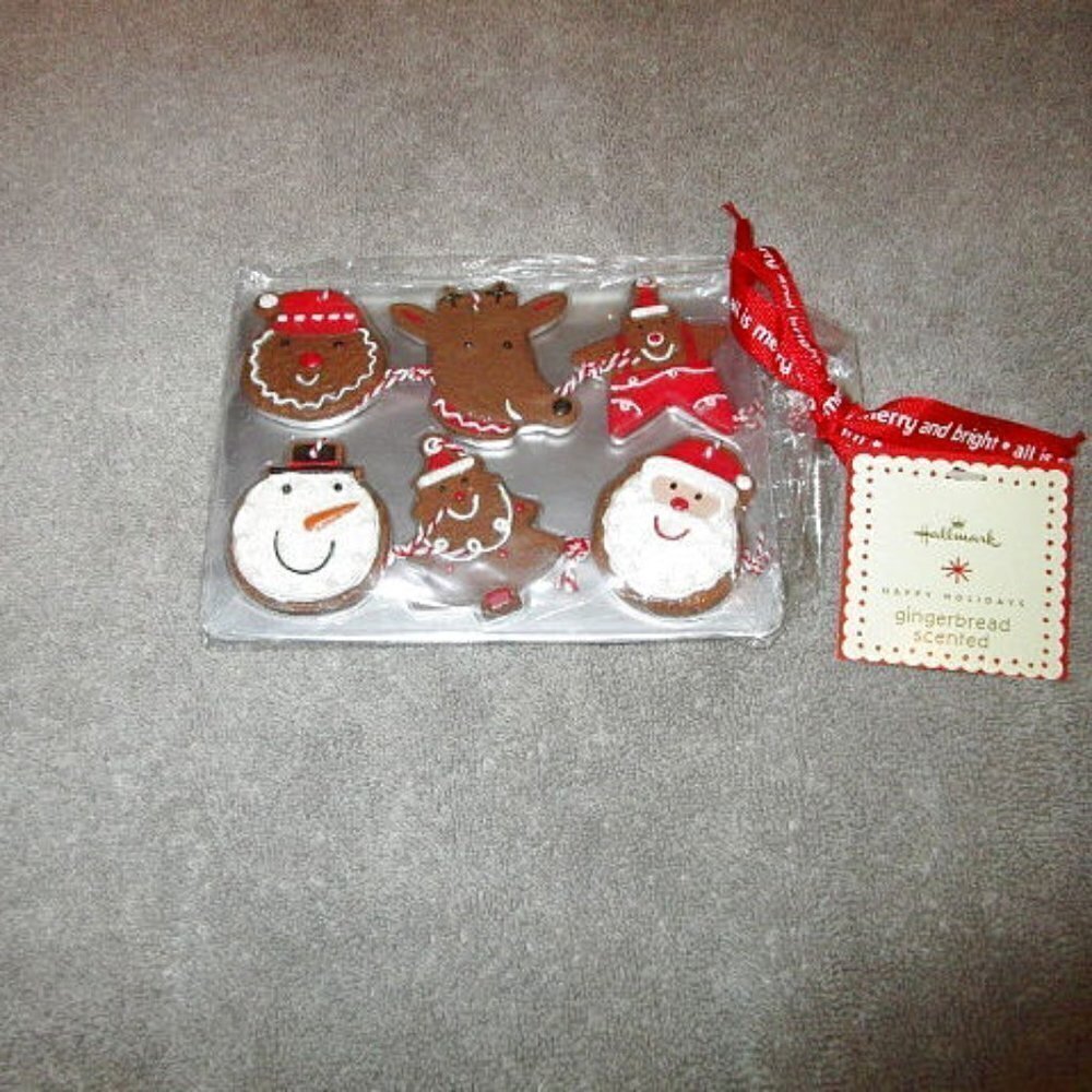 Hallmark Gingerbread Scented Christmas Ornaments 6 Piece Santa Snowman Cookies
